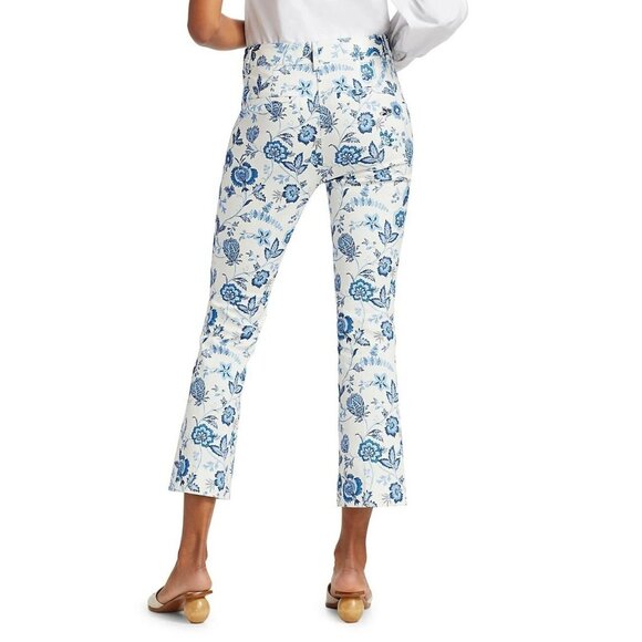 DEREK LAM 10 CROSBY Meloe White Blue Floral Stretch Twill Cropped Pants, Size 2 - Picture 4 of 16